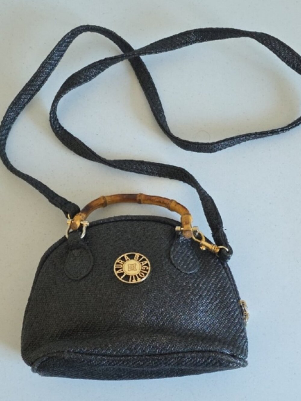 LAURA BIAGIOTTI | Crossbody Mini Bag Bamboo Handlers Black Canvas